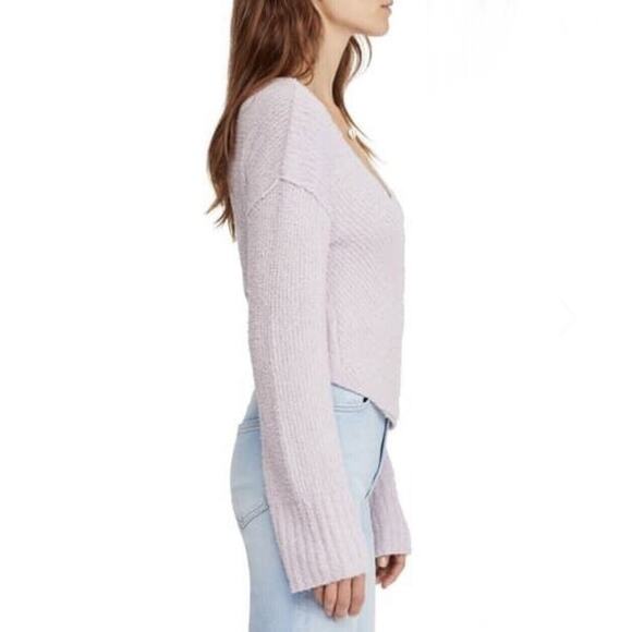 Free People Women Purple Lilac Long Sleeve V-neck Faux Wrap Sweater S OB923359 - Picture 6 of 8